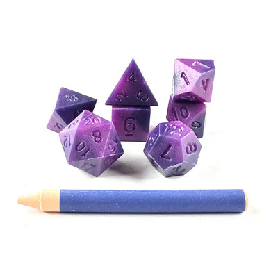 Black Oak Workshop - Black Death - Advanced Dice & Crayon Polyhedral Dice Set (purple/blue swirl)