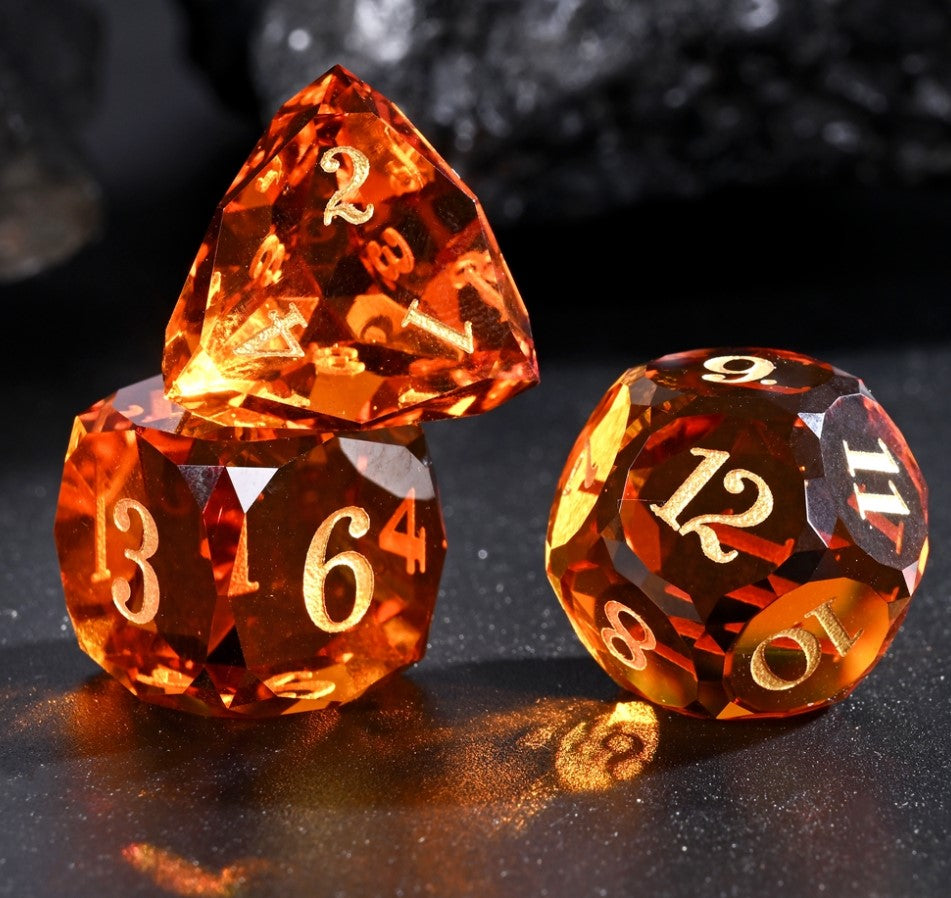 TwoFaad - Orange (Amber) Glass Prism Multi-faceted Semi-Precious Gemstone