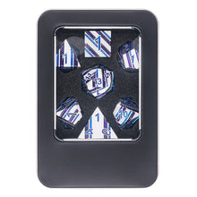 TwoFaad - Comet - Blue & Silver Striped Metal 7- Piece Dice Set