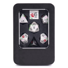 TwoFaad - Red/Pink Rose on Silver Metal 7 Dice Piece set