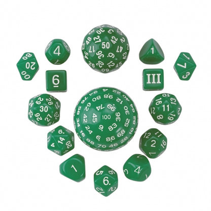 TwoFaad - 15 Piece Set - Green Dice w/ White Numbers