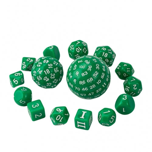 TwoFaad - 15 Piece Set - Green Dice w/ White Numbers