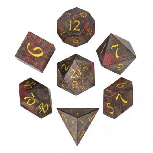 TwoFaad - Wood 7- Piece Dice Set w/ Red Hue