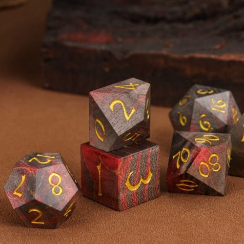 TwoFaad - Wood 7- Piece Dice Set w/ Red Hue