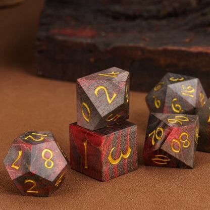 TwoFaad - Wood 7- Piece Dice Set w/ Red Hue