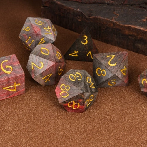 TwoFaad - Wood 7- Piece Dice Set w/ Red Hue