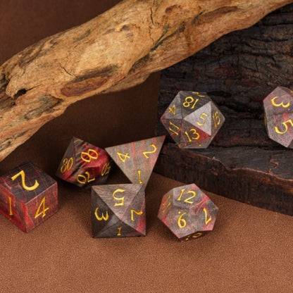 TwoFaad - Wood 7- Piece Dice Set w/ Red Hue