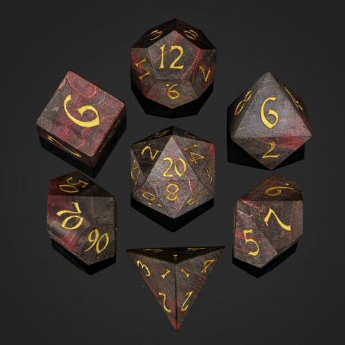 TwoFaad - Wood 7- Piece Dice Set w/ Red Hue