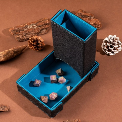 Blue Leather Dice Tray & Tower Combo
