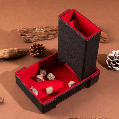 Red Leather Dice Tray & Tower Combo