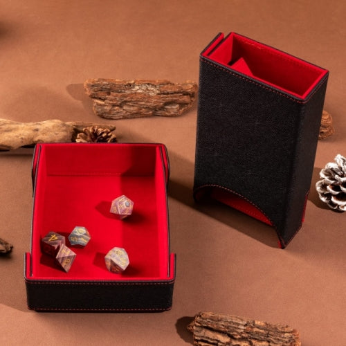 Red Leather Dice Tray & Tower Combo