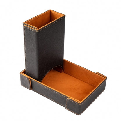 Brown Leather Dice Tray & Tower Combo