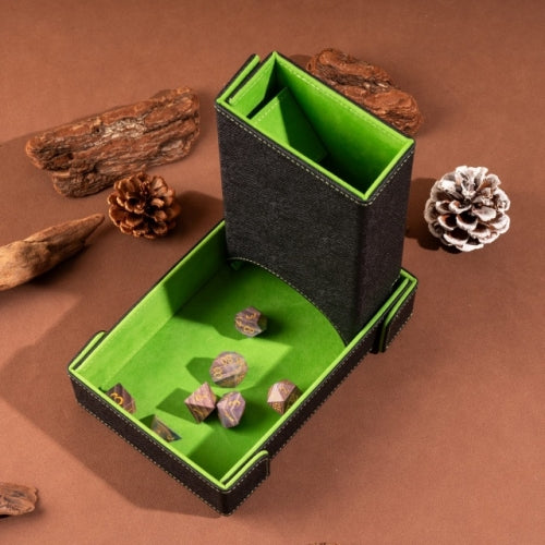 Green Leather Dice Tray & Tower Combo