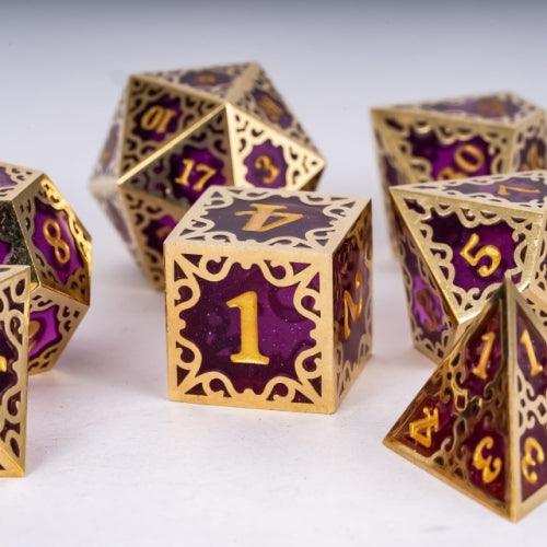 TwoFaad - Dayne  Gold & Purple Metal & Resin 7- Piece Dice Set