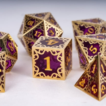 TwoFaad - Dayne  Gold & Purple Metal & Resin 7- Piece Dice Set