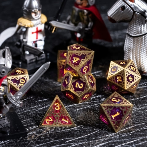 TwoFaad - Dayne  Gold & Purple Metal & Resin 7- Piece Dice Set