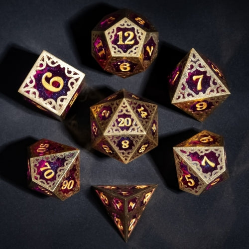 TwoFaad - Dayne  Gold & Purple Metal & Resin 7- Piece Dice Set