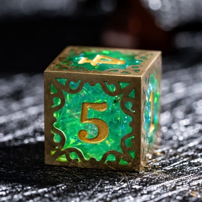TwoFaad - Tyrell Gold & Green Metal & Resin 7- Piece Dice Set