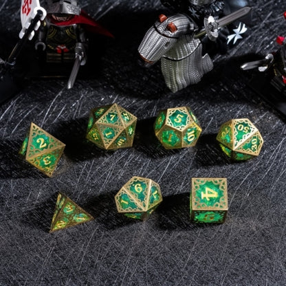 TwoFaad - Tyrell Gold & Green Metal & Resin 7- Piece Dice Set