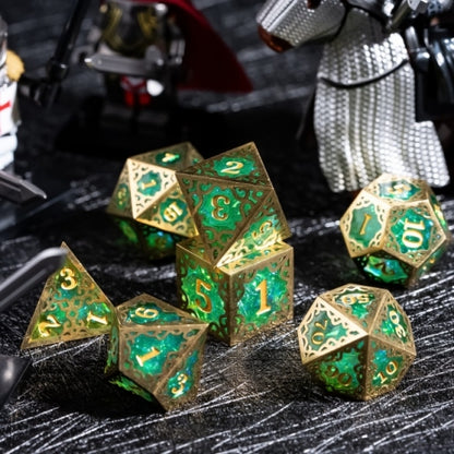TwoFaad - Tyrell Gold & Green Metal & Resin 7- Piece Dice Set
