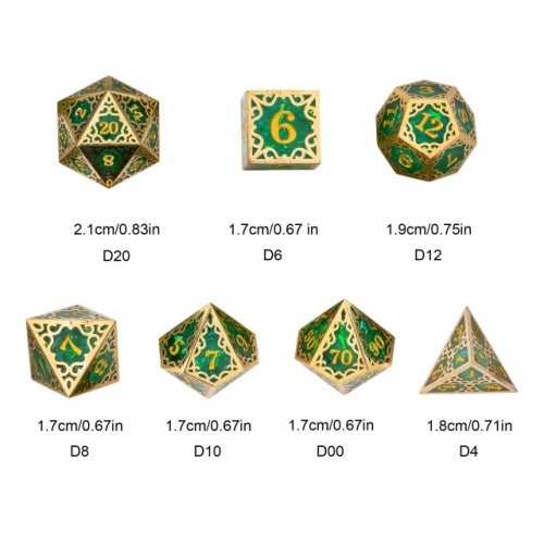 TwoFaad - Tyrell Gold & Green Metal & Resin 7- Piece Dice Set
