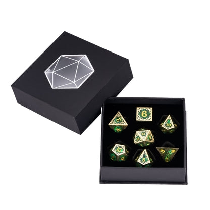TwoFaad - Tyrell Gold & Green Metal & Resin 7- Piece Dice Set