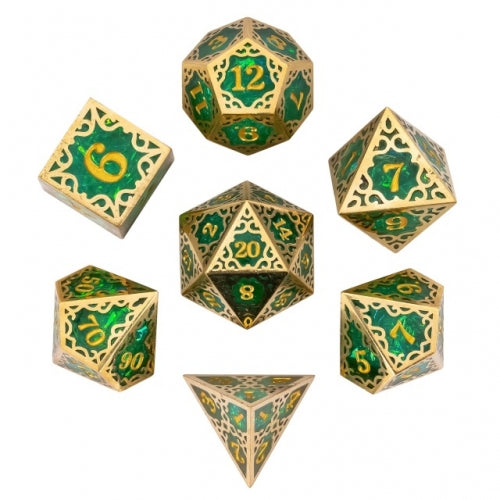 TwoFaad - Tyrell Gold & Green Metal & Resin 7- Piece Dice Set