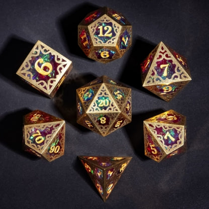 TwoFaad - Tully Gold, Red & Blue Metal & Resin 7- Piece Dice Set