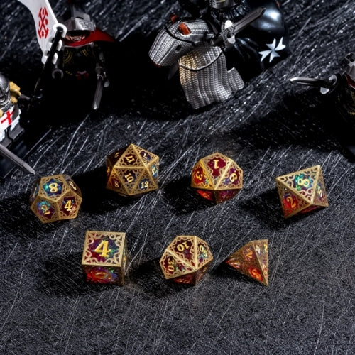 TwoFaad - Tully Gold, Red & Blue Metal & Resin 7- Piece Dice Set