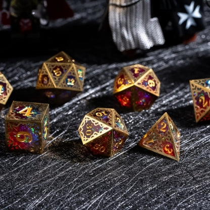 TwoFaad - Tully Gold, Red & Blue Metal & Resin 7- Piece Dice Set
