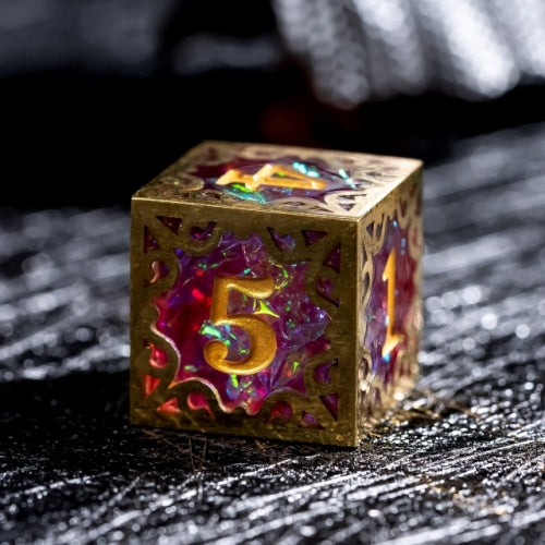TwoFaad - Tully Gold, Red & Blue Metal & Resin 7- Piece Dice Set