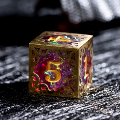 TwoFaad - Tully Gold, Red & Blue Metal & Resin 7- Piece Dice Set