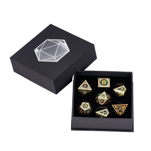 TwoFaad - Tully Gold, Red & Blue Metal & Resin 7- Piece Dice Set