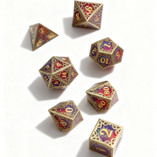 TwoFaad - Tully Gold, Red & Blue Metal & Resin 7- Piece Dice Set