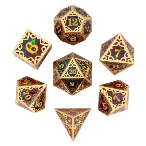 TwoFaad - Tully Gold, Red & Blue Metal & Resin 7- Piece Dice Set