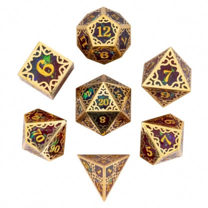 TwoFaad - Tully Gold, Red & Blue Metal & Resin 7- Piece Dice Set