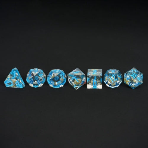 TwoFaad - Zundroroass Blue & Silver Liquid Core 7- Piece Dice Set