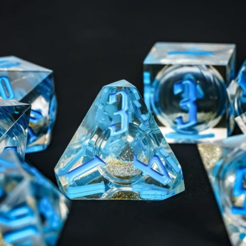 TwoFaad - Zundroroass Blue & Silver Liquid Core 7- Piece Dice Set