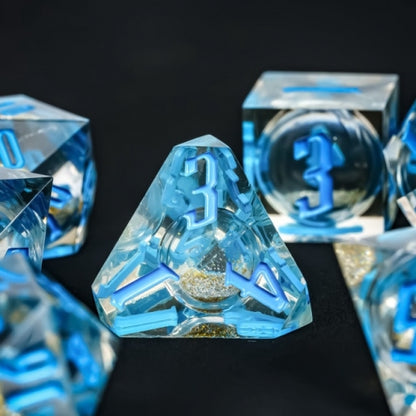TwoFaad - Zundroroass Blue & Silver Liquid Core 7- Piece Dice Set