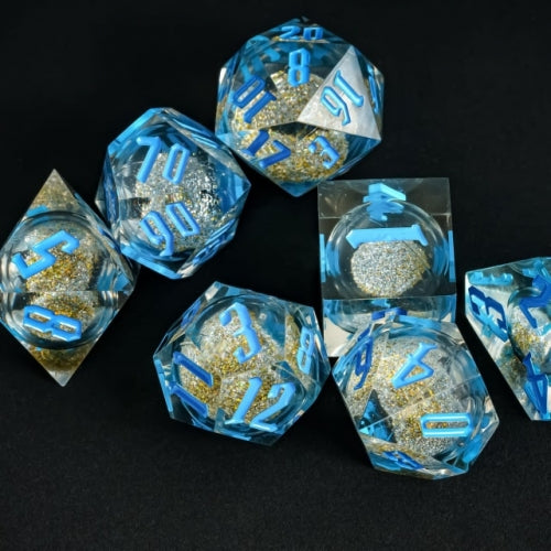 TwoFaad - Zundroroass Blue & Silver Liquid Core 7- Piece Dice Set