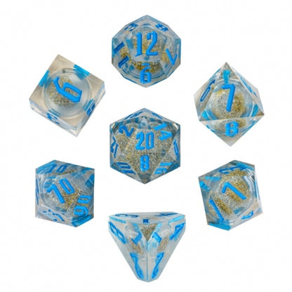 TwoFaad - Zundroroass Blue & Silver Liquid Core 7- Piece Dice Set