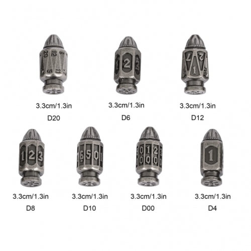 TwoFaad - Silver Metal Bullet 7- Piece Dice w/ Clip Case