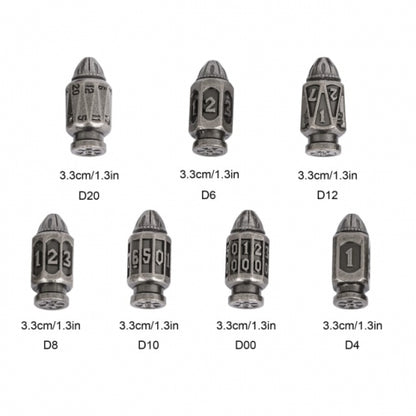 TwoFaad - Silver Metal Bullet 7- Piece Dice w/ Clip Case