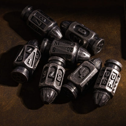 TwoFaad - Silver Metal Bullet 7- Piece Dice w/ Clip Case