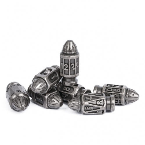 TwoFaad - Silver Metal Bullet 7- Piece Dice w/ Clip Case