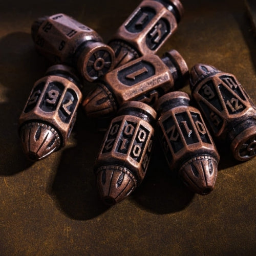 TwoFaad - Brass Metal Bullet 7- Piece Dice w/ Clip Case