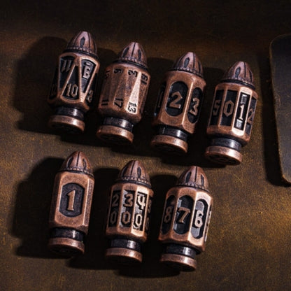 TwoFaad - Brass Metal Bullet 7- Piece Dice w/ Clip Case