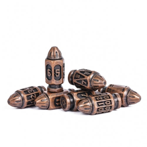 TwoFaad - Brass Metal Bullet 7- Piece Dice w/ Clip Case