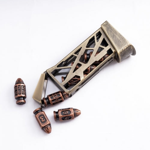 TwoFaad - Brass Metal Bullet 7- Piece Dice w/ Clip Case