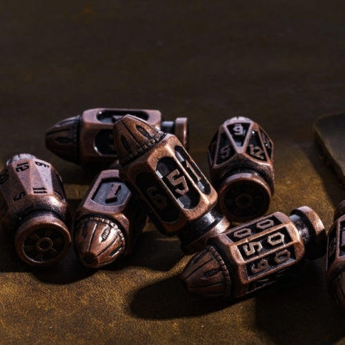 TwoFaad - Brass Metal Bullet 7- Piece Dice w/ Clip Case